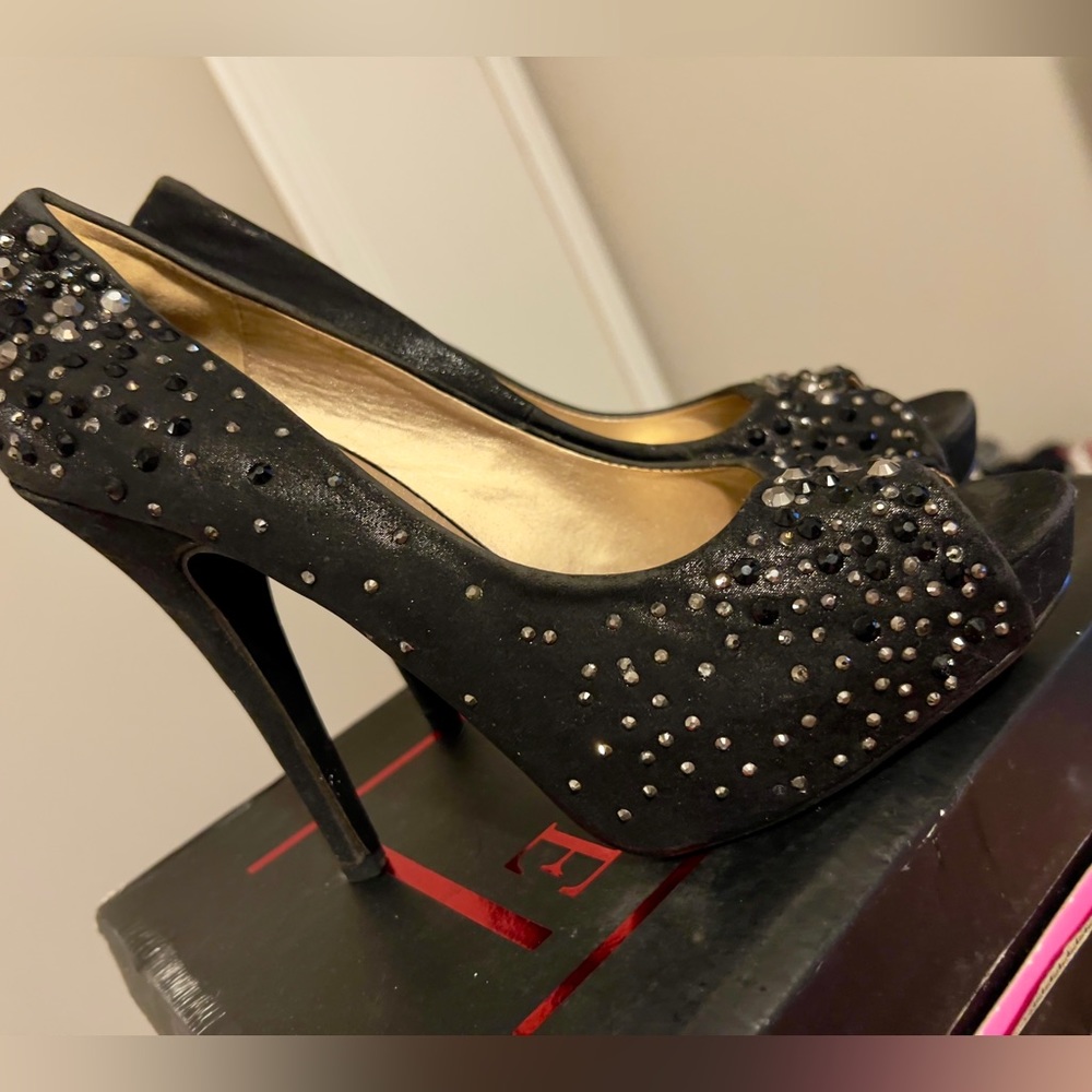 Black Crystal/Rhinestone Heels, Size 9